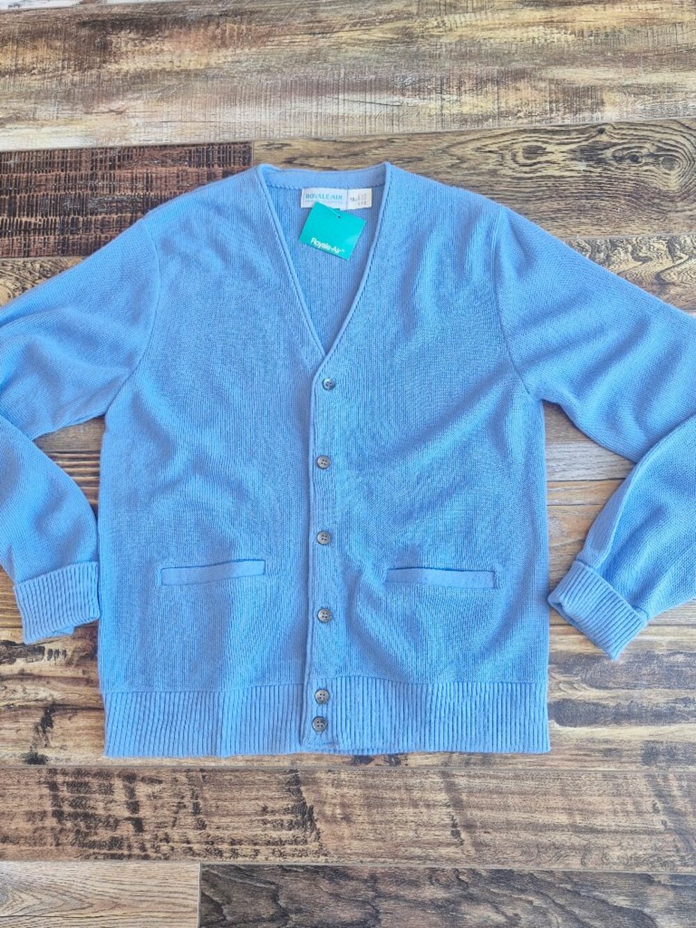 Vintage Royale-Air Made in USA Acrylic Grandpa Cardigan V-Neck Pocket Blue Sz.M